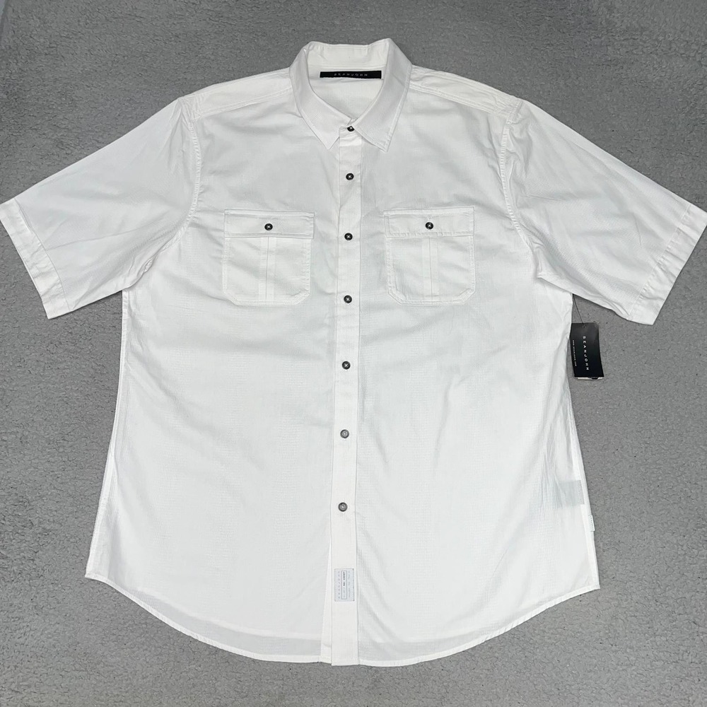 NOS Sean John Shirt Men 2XL XXL White Waffle Knit Short Sleeve Button Up NWT VTG